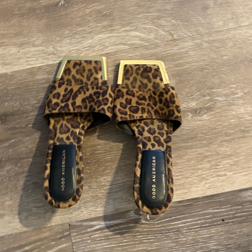 Good American Brown Leopard Sandals With Kitten Heel